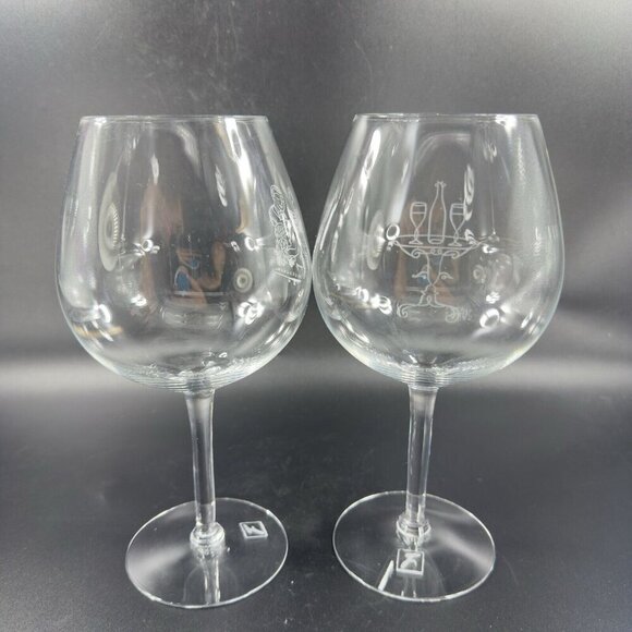 Robert Neubecker Flemings Signature Clear Wine Glasses Cup Etched Barware Set 2 - Picture 8 of 12